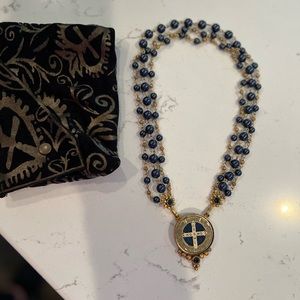 VSA Magdalena collar necklace Like New in blue pearls and gold